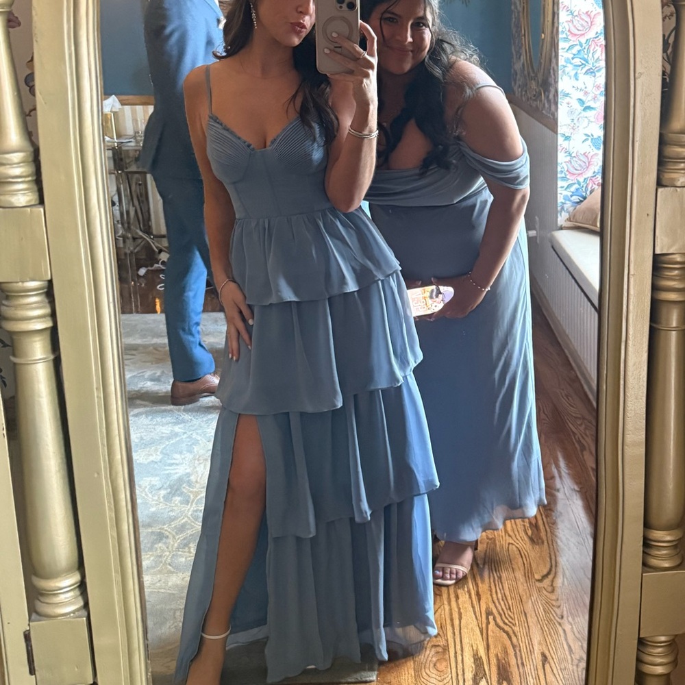 DUSTY BLUE BIRDY GREY BRIDESMAID DRESS